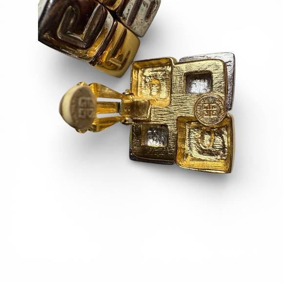 Vintage Givenchy Paris Mixed Metal Clip-On Earrings | Gold & Silver Tone | 1980s - Picture 4 of 5